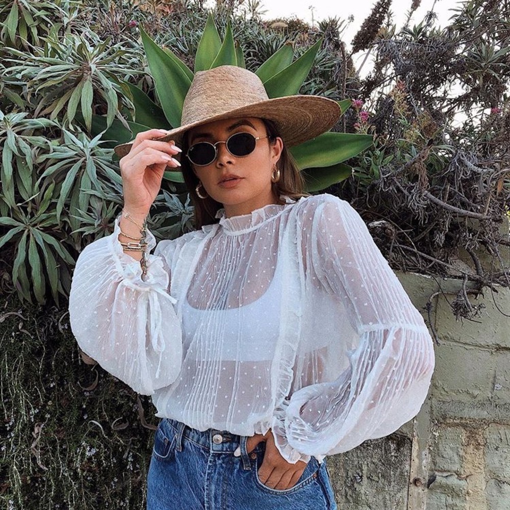 White Puff Sleeve Mesh Top